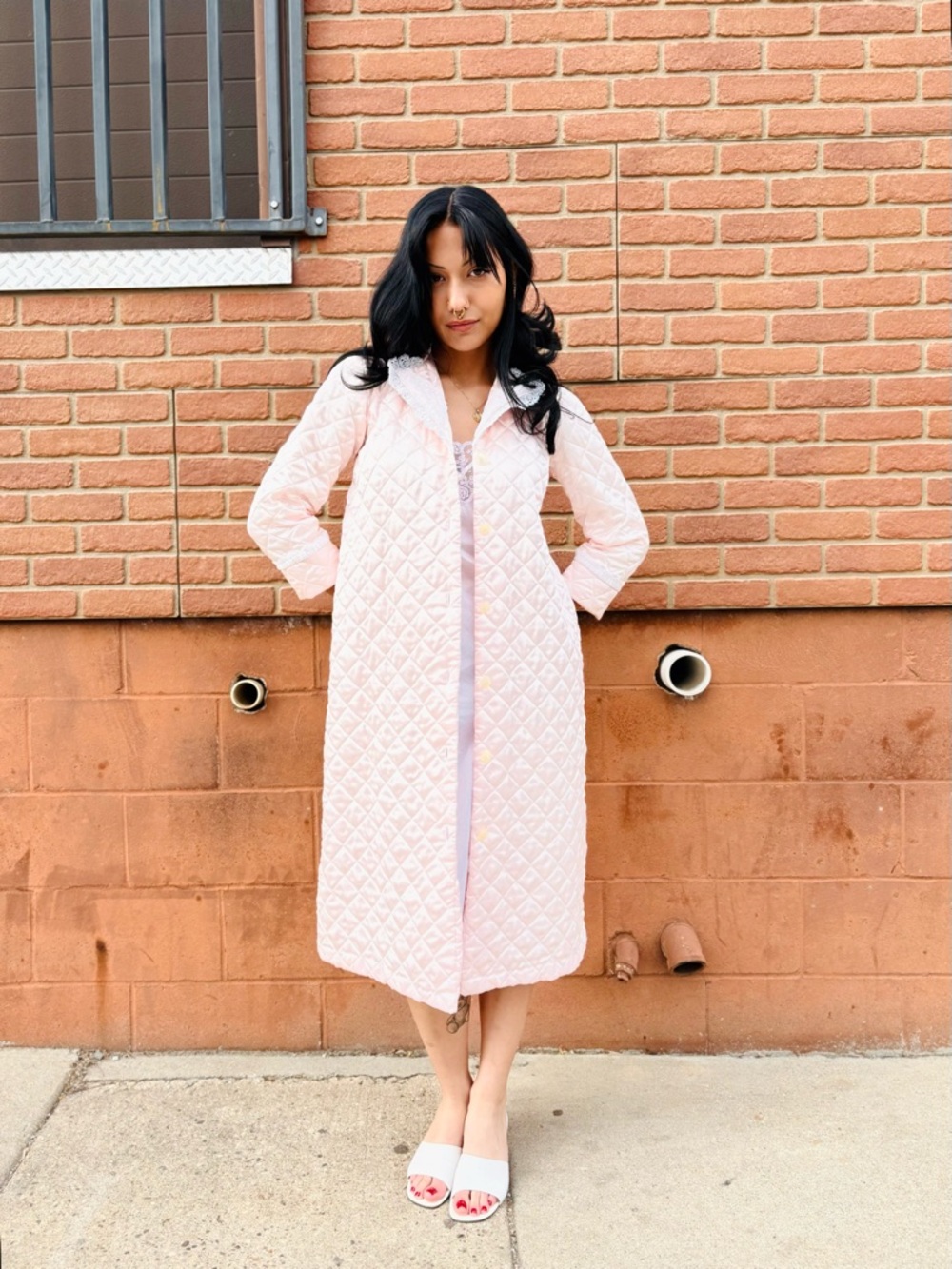 Vintage Christian Dior Pink Quilted Satin Robe, Size Small